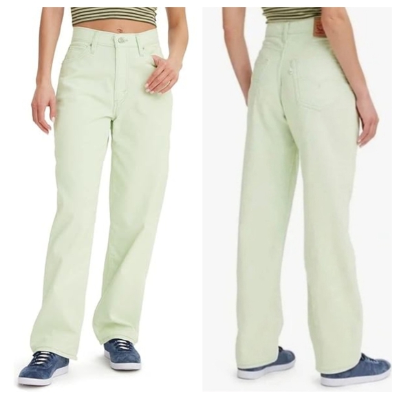Levi's Denim - Levi's 94 Baggy Light Lime Green High Rise Relaxed Fit Straight Leg Corduroy
